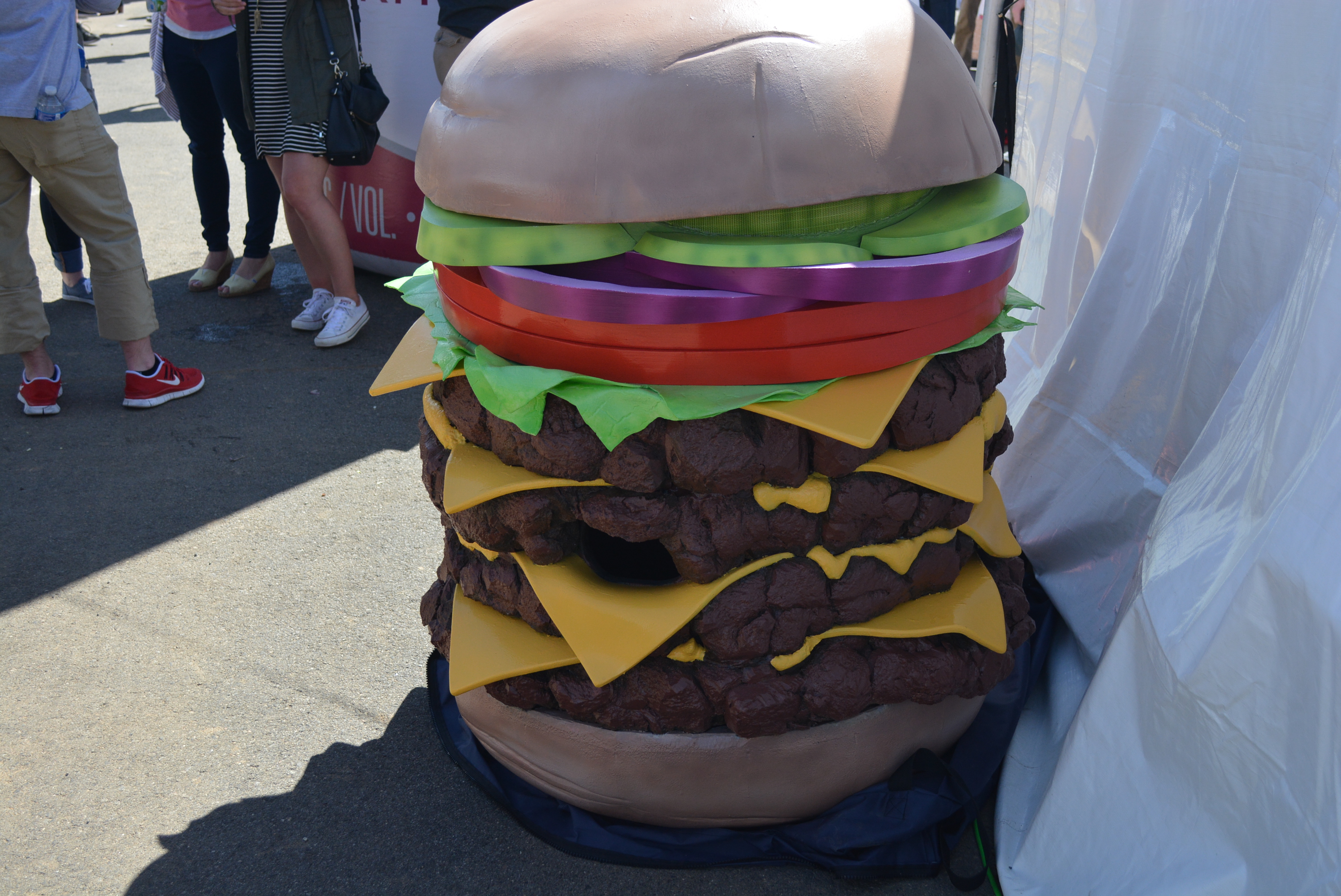 Burger mascot, disrobed